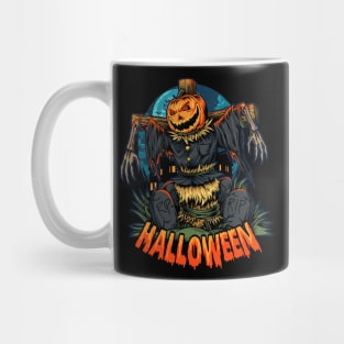 halloween pumpkin scarecrow middle cemetery halloween night Mug